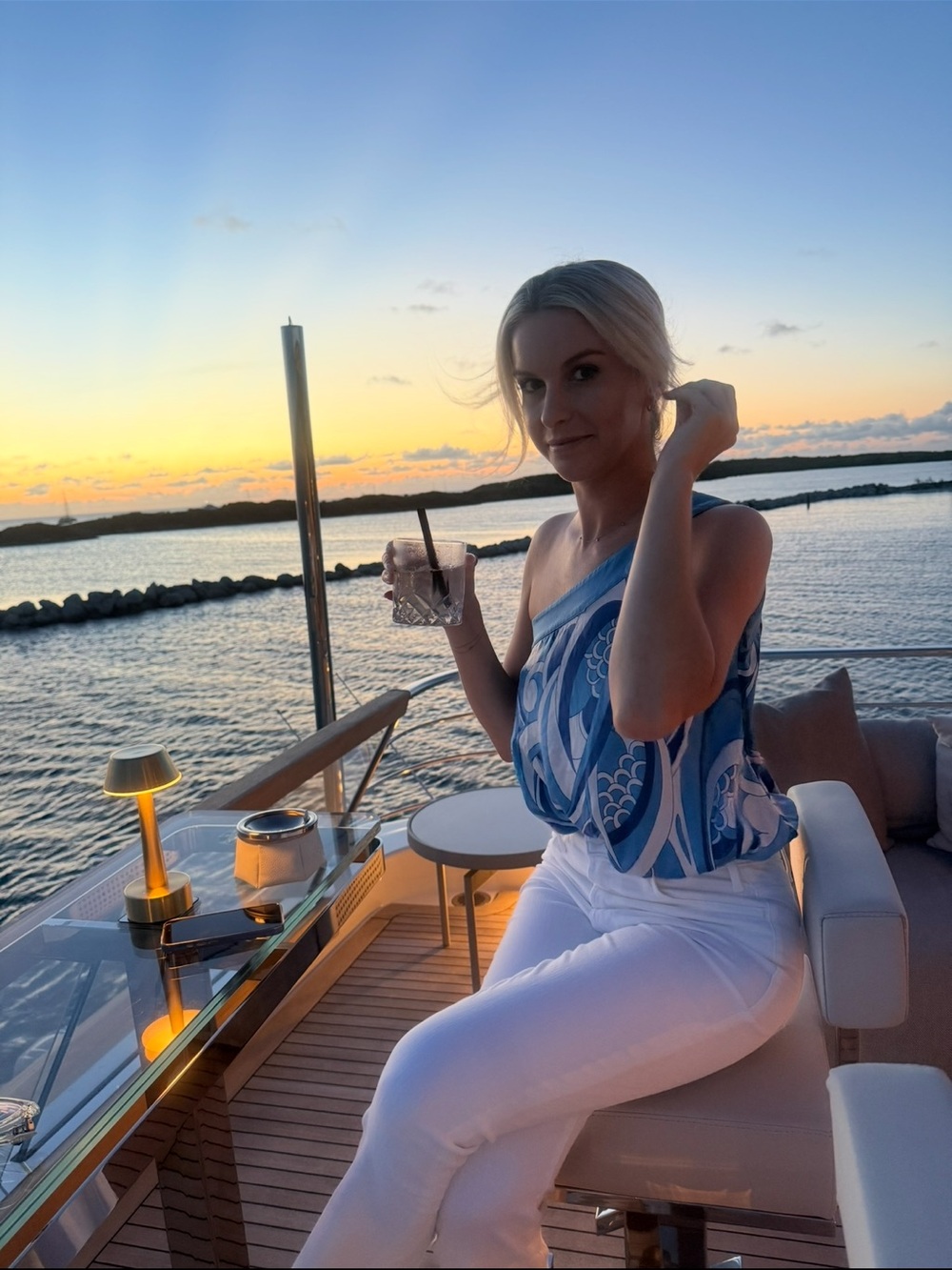 Pucci inspired Blue One-Shoulder Printed top